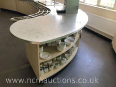 Corner serving counter unit with storage