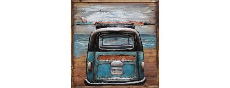 3D Camper At The Beach Painting On Wood