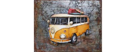 3D Metal Yellow VW Camper Van Painting