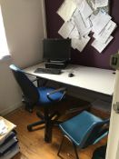 Contents of room 2 comprising, desk, 2 x chairs, 3 drawer filing cabinet, as lotted (HP Compaq PC NO