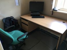 Contents of room 1 comprising, desk, 2 x chairs, 4 drawer filing cabinet, as lotted (HP Compaq PC NO