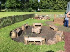Bespoke timber seating area with 6 x benches and planter, 900x250mm each (benches set in ground)
