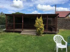 Bespoke timber frame al-fresco dining area with lattice panels to side walls, tubular steel railings