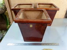 Set of 3 Brown Glazed planters
