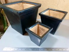 Set of 3 Black Glazed planters