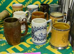 10x Decorative Ceramic & Wood Tankards.