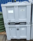 2x Plastic Shipping Cases Grey L1220 x W1020 x H800mm - with lids