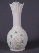 BELLEEK NARROW NECK VASE, 22cms H with black mark