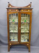 ART NOUVEAU INLAID MAHOGANY & STAINED GLASS FRONTED DISPLAY CABINET, 180cms H, 90cms W, 41cms max