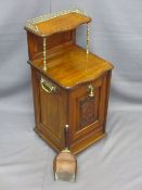 EDWARDIAN MAHOGANY COAL CABINET having galleried shelf, carry handles and other fittings in brass,