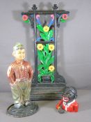 VINTAGE STYLE CAST IRON UMBRELLA STAND, Dutch boy cast fireside companion and a painted Dinah