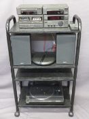 SONY MIDI HIFI SYSTEM with Bang and Olufsen active antenna on a black wooden metal stand E/T