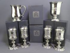 A E WILLIAMS FINEST PEWTER, 6 PIECES to include four chalice style goblets, 14cm heights, a
