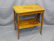 EDWARDIAN INLAID MAHOGANY TWO-TIER SIDE TABLE, 72cms H, 70cms W, 47cms depth (some restoration