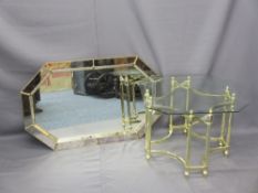 REPRODUCTION ITALIAN STYLE CUSHION EDGE WALL MIRROR and a bevelled edge glass top brass effect