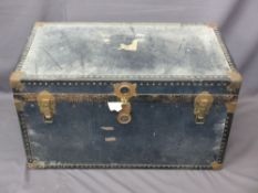VINTAGE BLUE TRAVEL TRUNK with clip locks and carry handles, 52cms H, 92cms W, 52cms D