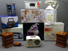 HOUSEHOLD ELECTRICAL ITEMS, boxed as new, including Remington shaver, retro radios, speakers,