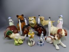 POTTERY ANIMALS, PIGGY BANKS and porcelain figurines, a collection