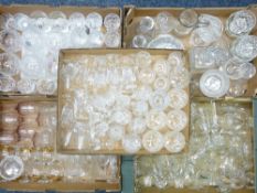 PAIR OF ETCHED GLASS DECANTERS WITH STOPPERS and whiskey and sherry labels, other quality