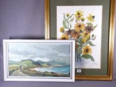 E RAVENSCROFT watercolour - still life, yellow flowers, signed, 48 x 34cms and JOHN HENSHALL oil