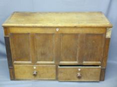 CIRCA 1840 OAK MULE CHEST with two lower drawers and interior candle box, 77cms H, 122cms W, 50cms
