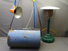 WATER FILL GARDEN ROLLER, calor gas heater lamp and an anglepoise standard lamp