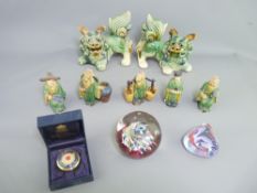 CAITHNESS PAPERWEIGHTS, boxed Royal Worcester pill box and a quantity of Oriental pottery figurines