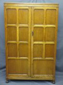 VINTAGE OAK PANEL FRONT TWO DOOR WARDROBE, 188cms H, 119cms W, 51cms D