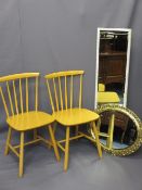 LIGHTWOOD SPINDLEBACK CHAIRS, a pair, a modern gilt framed wall mirror and one other, various