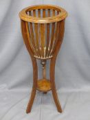 REPRODUCTION HARDWOOD & BRASS INLAID PLANTER STAND, 91cms H, 35cms D