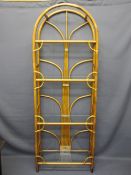 DOME TOP BAMBOO DISPLAY STAND with four glass shelves, 187cms H, 71cms W, 35cms D