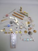 ART DECO SAPPHIRE SET BRACELET, hallmarked Silver bookmark, gilt metal button studs ETC