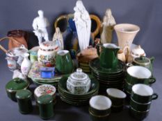 RELIGIOUS FIGURES, mixed china and stoneware including interesting two-handled jug ETC