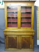 VICTORIAN OAK & MAHOGANY CWPWRDD GWYDIR, twin upper glazed doors with interior shelving, the base