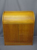 MODERN TEAK EFFECT TAMBOUR FRONT BUREAU/DESK, 99cms H, 86cms W, 47cms D