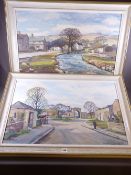 WALTER CECIL HORSNELL RA oils on board, a pair - Northern street scene with figures and pony,