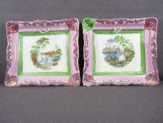 SUNDERLAND LUSTRE PLAQUES - a pair, both featuring romantic couple scenes, marked 'Falconer D and