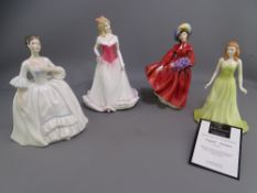 FOUR ROYAL DOULTON LADY FIGURINES to include 'August Peridot' HN4977, 'Alice' HN4111, 'Kays Kelly'