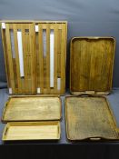 VINTAGE WOODEN TRAYS, sealed modern pine shelving ETC
