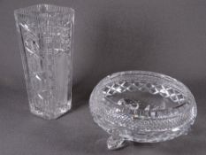 GLASSWARE - a quality square based vase, 25cms H and similar quality bowl