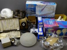 BOXED HOUSEHOLD LIGHTING and a small glass chandelier with facet cut drops