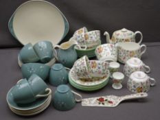 MINTON HADDON HALL SIX PLACE TEASET comprising six cups, saucers and side plates, milk jug, sugar