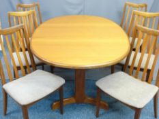 G-PLAN TEAK MID CENTURY EXTENDING DINING TABLE & SIX CHAIRS, 73cms H, 163cms L (closed), 107cms W,