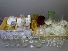 FABULOUS GLASSWARE ASSORTMENT including etched and swirl decanters, cocktail shaker, Whitefriars