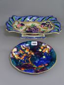 MOLLY HANCOCK HAND PAINTED PLATE and a Losolware fruit bowl, 22.5cms D, 33cms across respectively