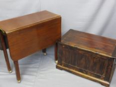 VINTAGE MAHOGANY SUTHERLAND TABLE and a reproduction oak effect blanket chest, various measurements