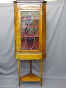 GEORGIAN MAHOGANY CORNER DISPLAY CABINET ON LATER STAND having twelve pane shaped bead single