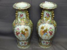 LATE 19TH/EARLY 20TH CENTURY CHINESE CANTON VASES, a large pair decorated Famille Rose palette