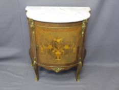 EMPIRE STYLE SERPENTINE MARBLE TOP SIDE CABINET with inlaid urn and floral swag detail and gilt