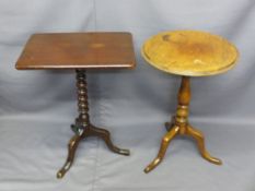 TWO VICTORIAN TILT-TOP TRIPOD TABLES, 46.5cms diameter top example, the other rectangular, 52.5 x
